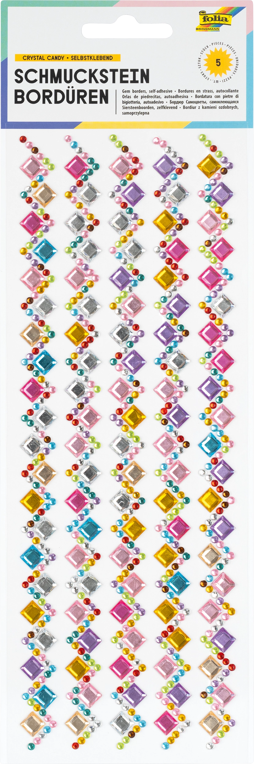 Schmucksteinbordüren, Selbstklebend, Crystal Candy, 10,5 x 26 cm, 5 Stück
