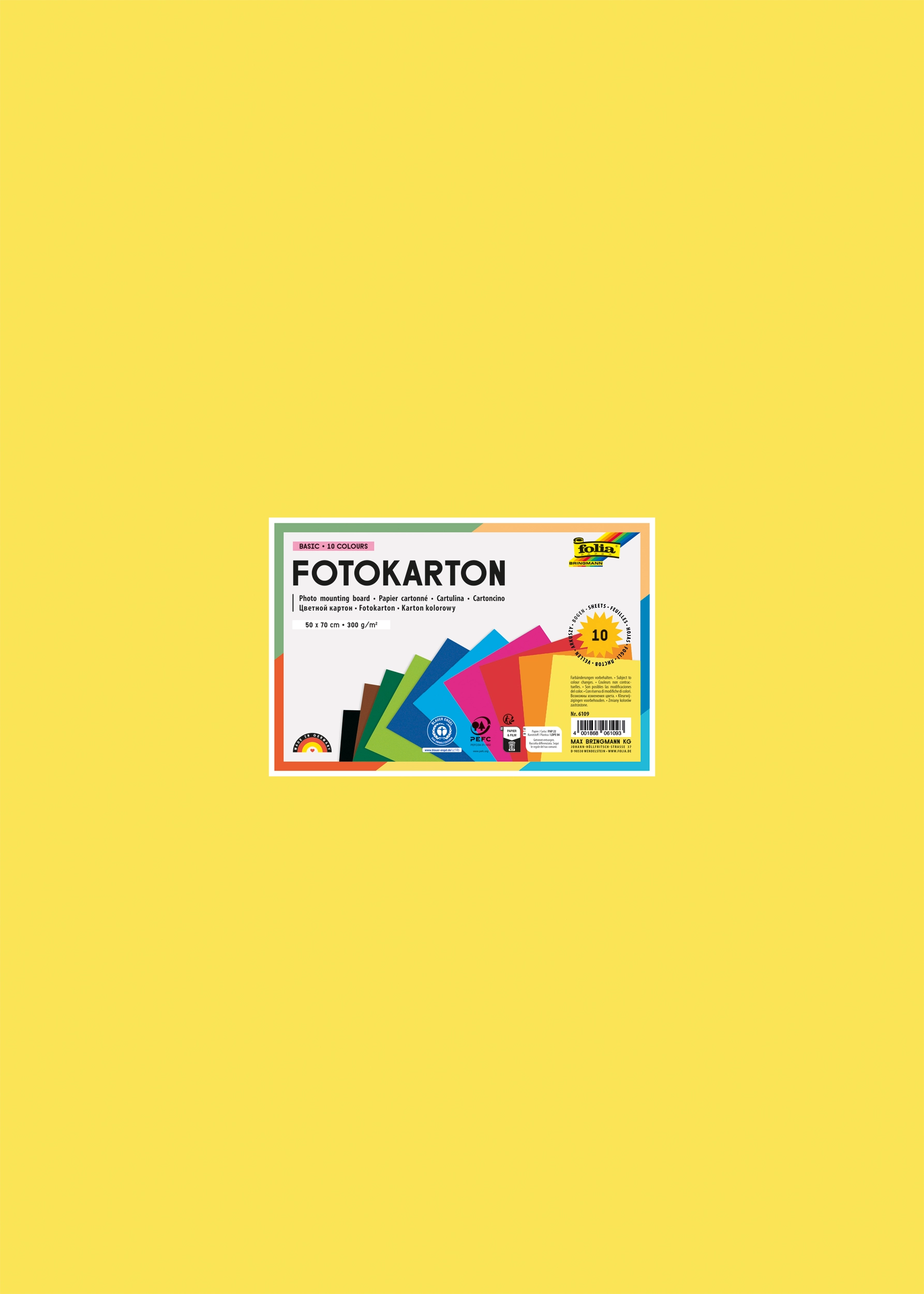 Photo Mounting Board, Basic, 10 Colours, 50 x 70 cm, 300 g/m², 10 sheets