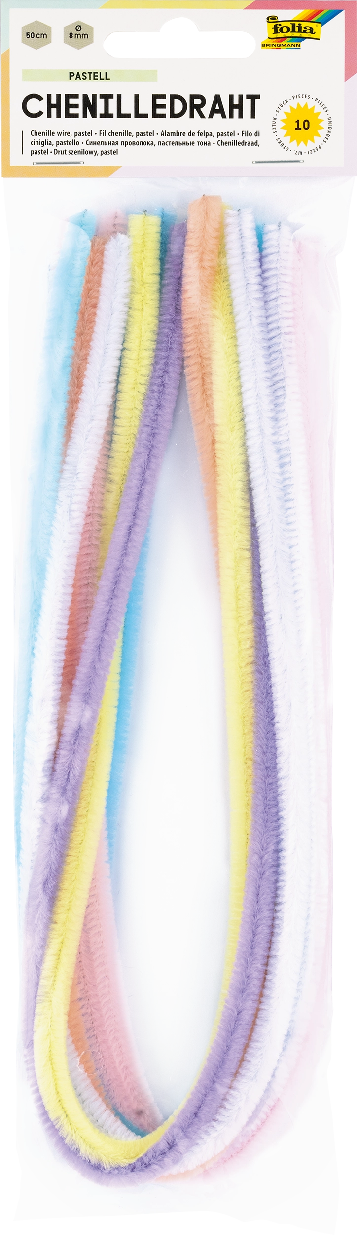 Chenille Wire, Pastel, Ø 8 mm, 50 cm, 10 pieces