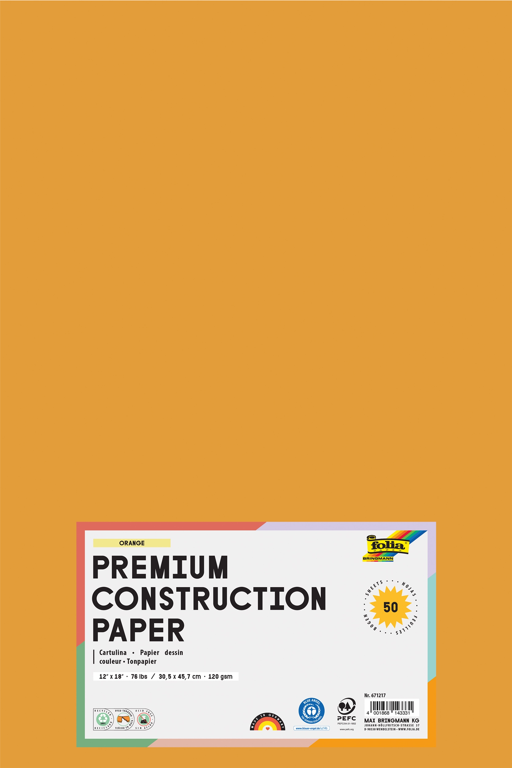 Tonpapier, Ocker, 30,5 x 45,7 cm, 120 g/m², 50 Blatt