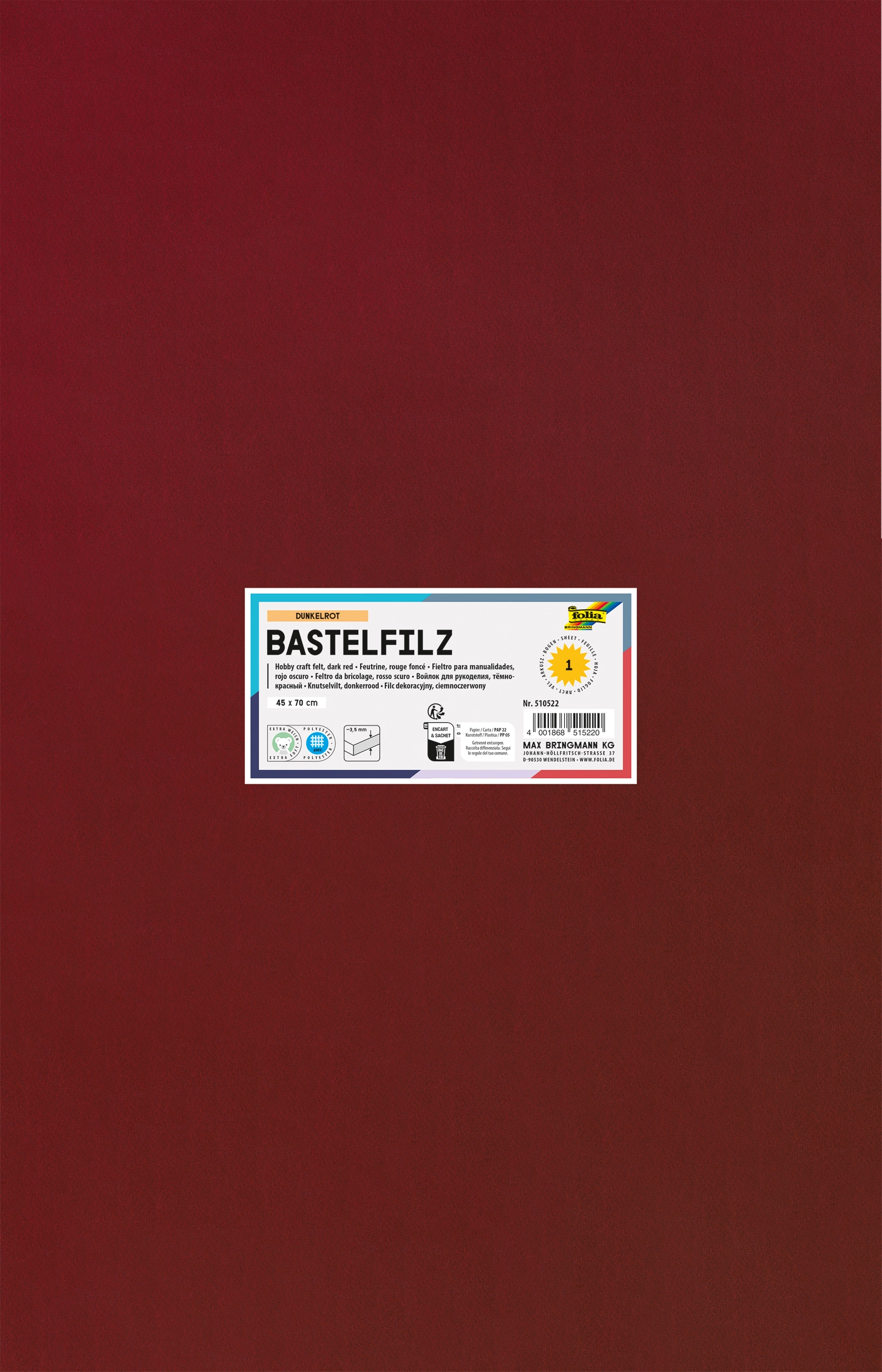 Bastelfilz, Dunkelrot, 45 x 70 cm, 1 Blatt