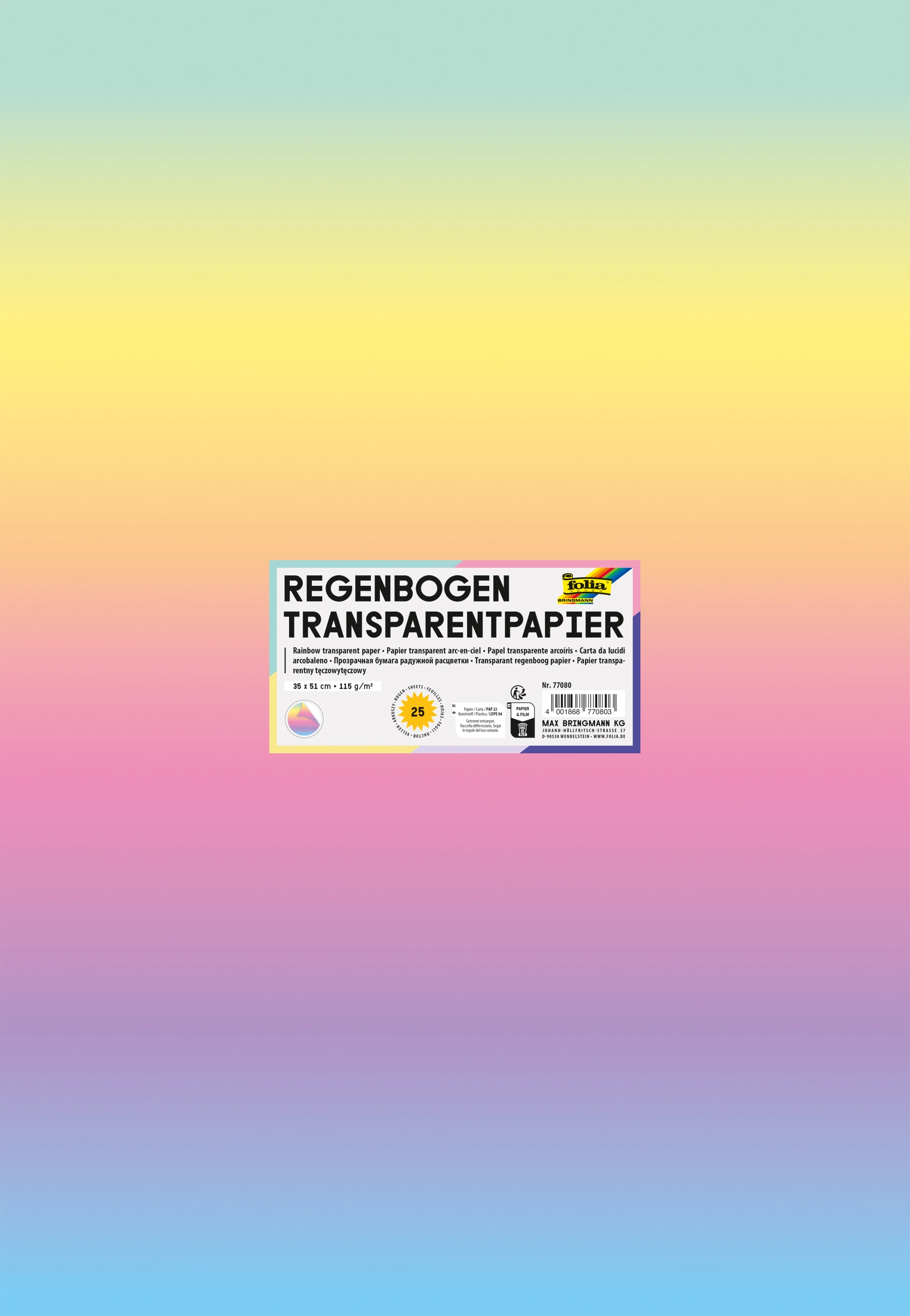 Transparentpapier, Regenbogen, 35 x 51 cm, 115 g/m², 25 Blatt
