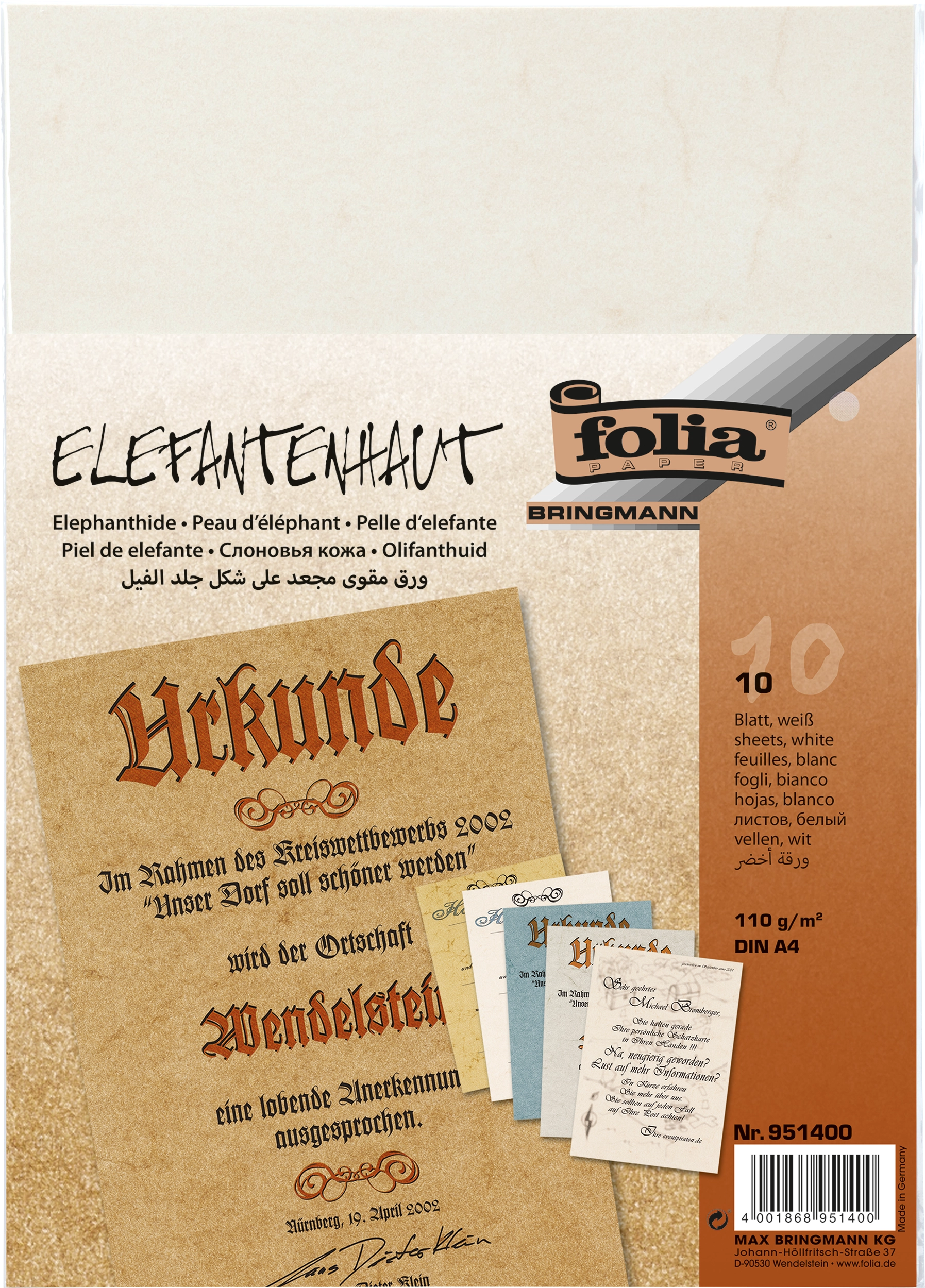 Elefantenhaut, Weiß, DIN A4, 110 g/m², 10 Blatt