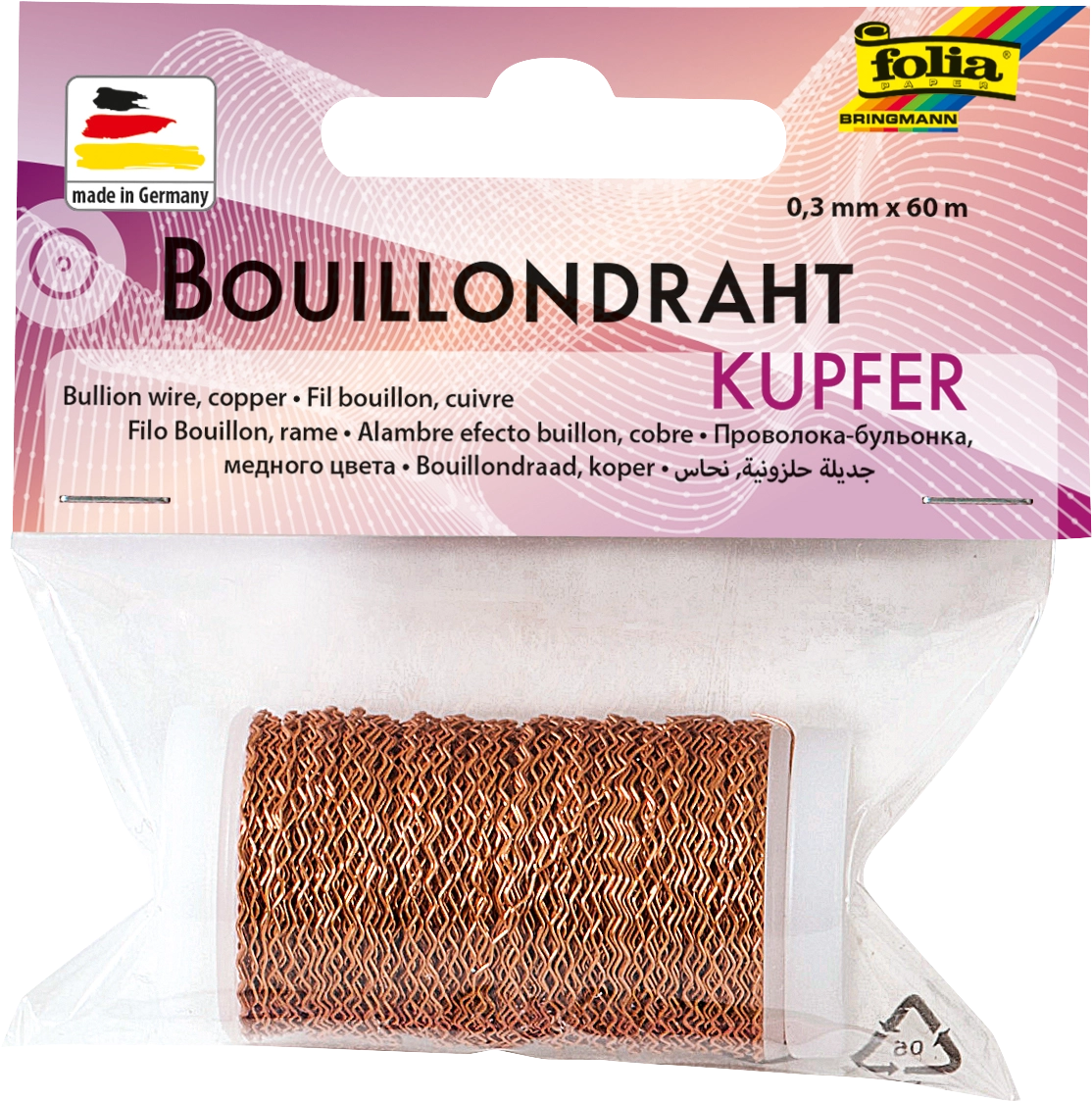 Bouillondraht, Kupfer, Ø 0,3 mm x 60 m, 1 Spule