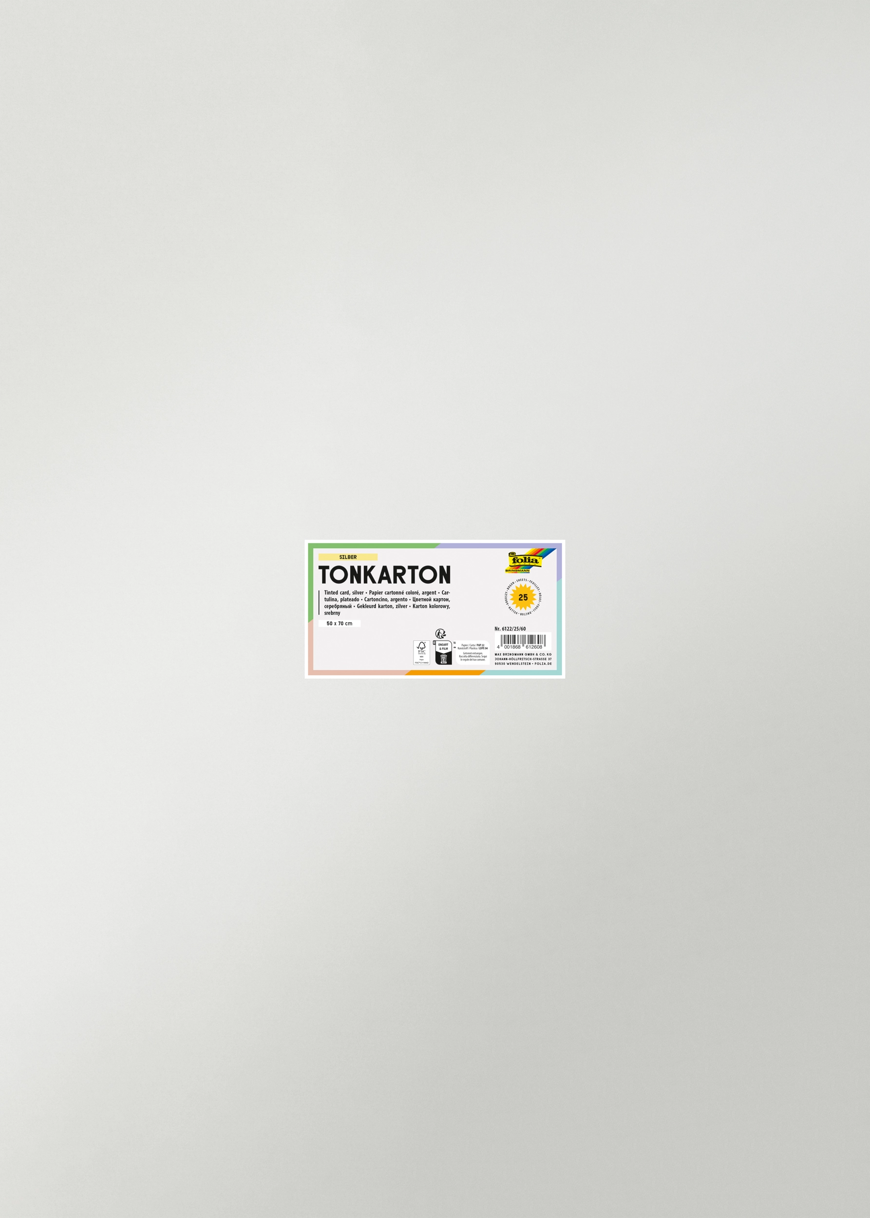Tonkarton, Silber, 50 x 70 cm, 220 g/m², 25 Blatt