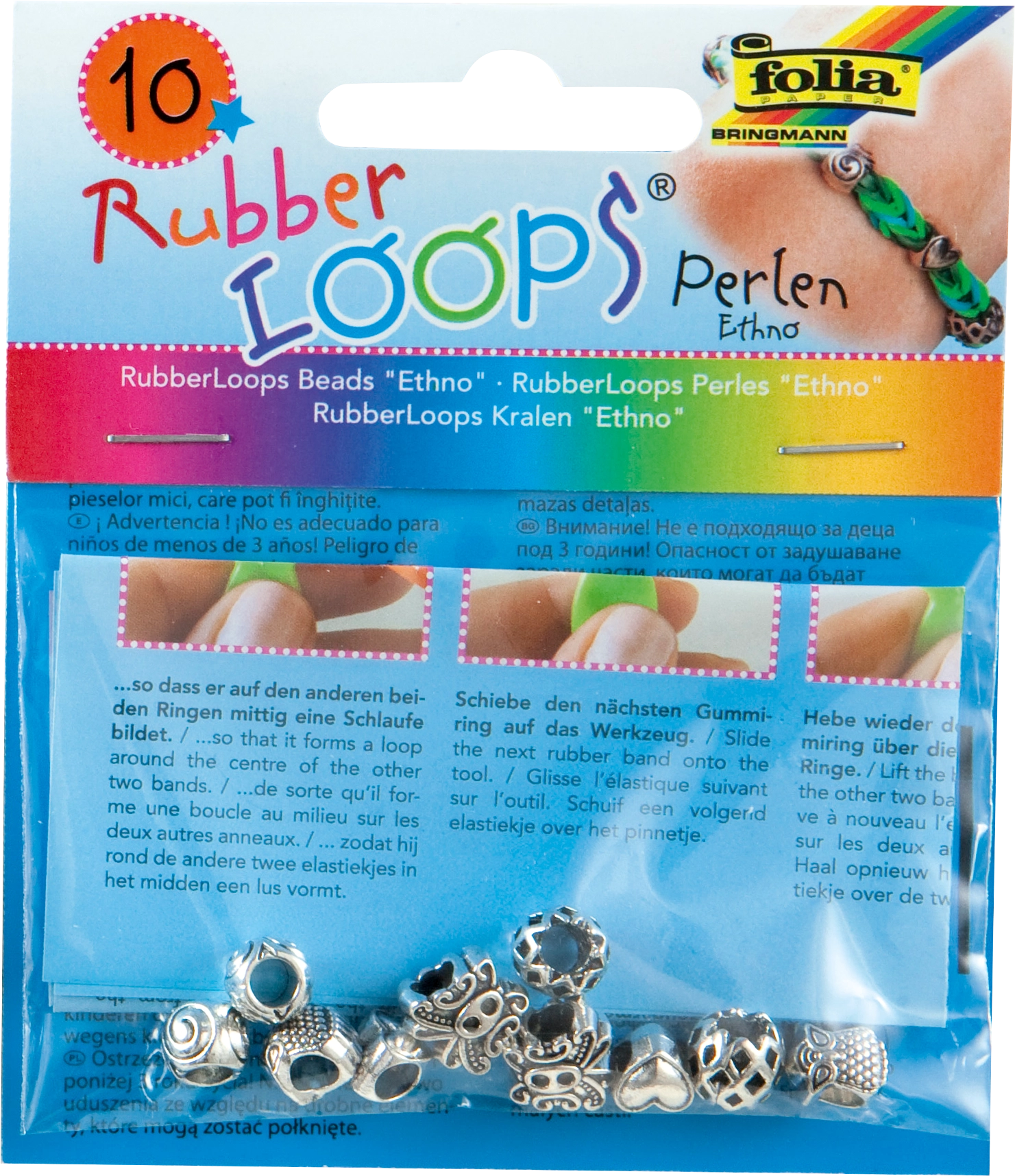 Rubber Loops Perlen, Ethno, 10 Stück
