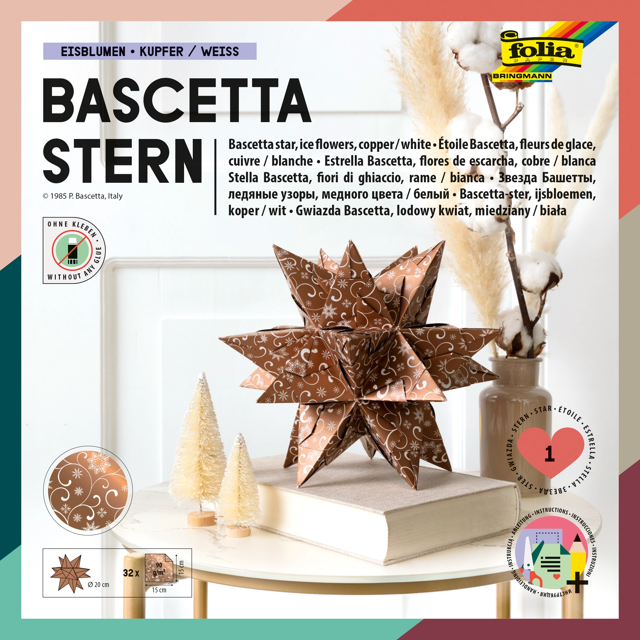 Bascetta Stern, Eisblumen, Kupfer & Weiß, 15 x 15 cm, 90 g/m², 1 Stern