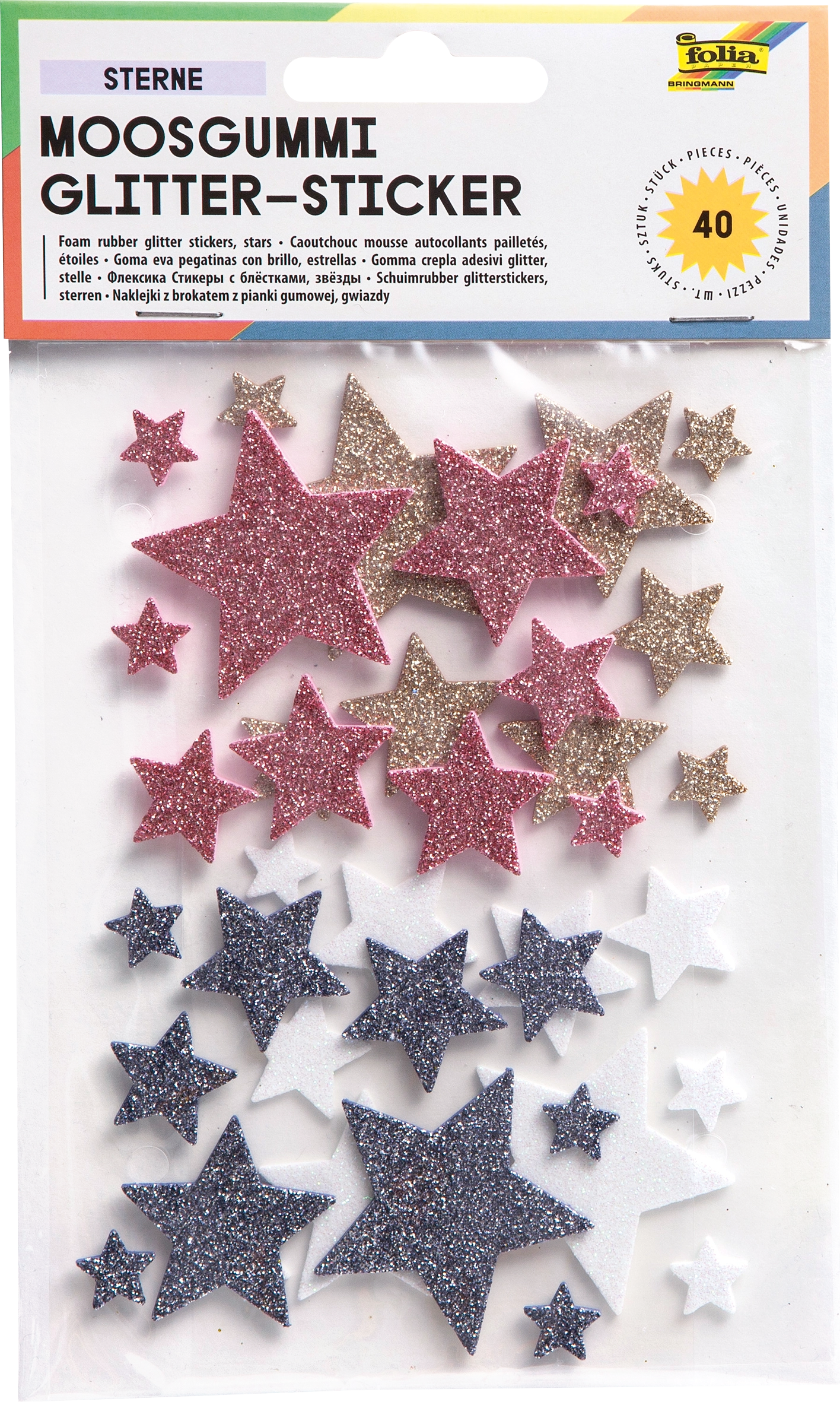Foam Rubber Glitter Stickers, Stars II, 40 stickers