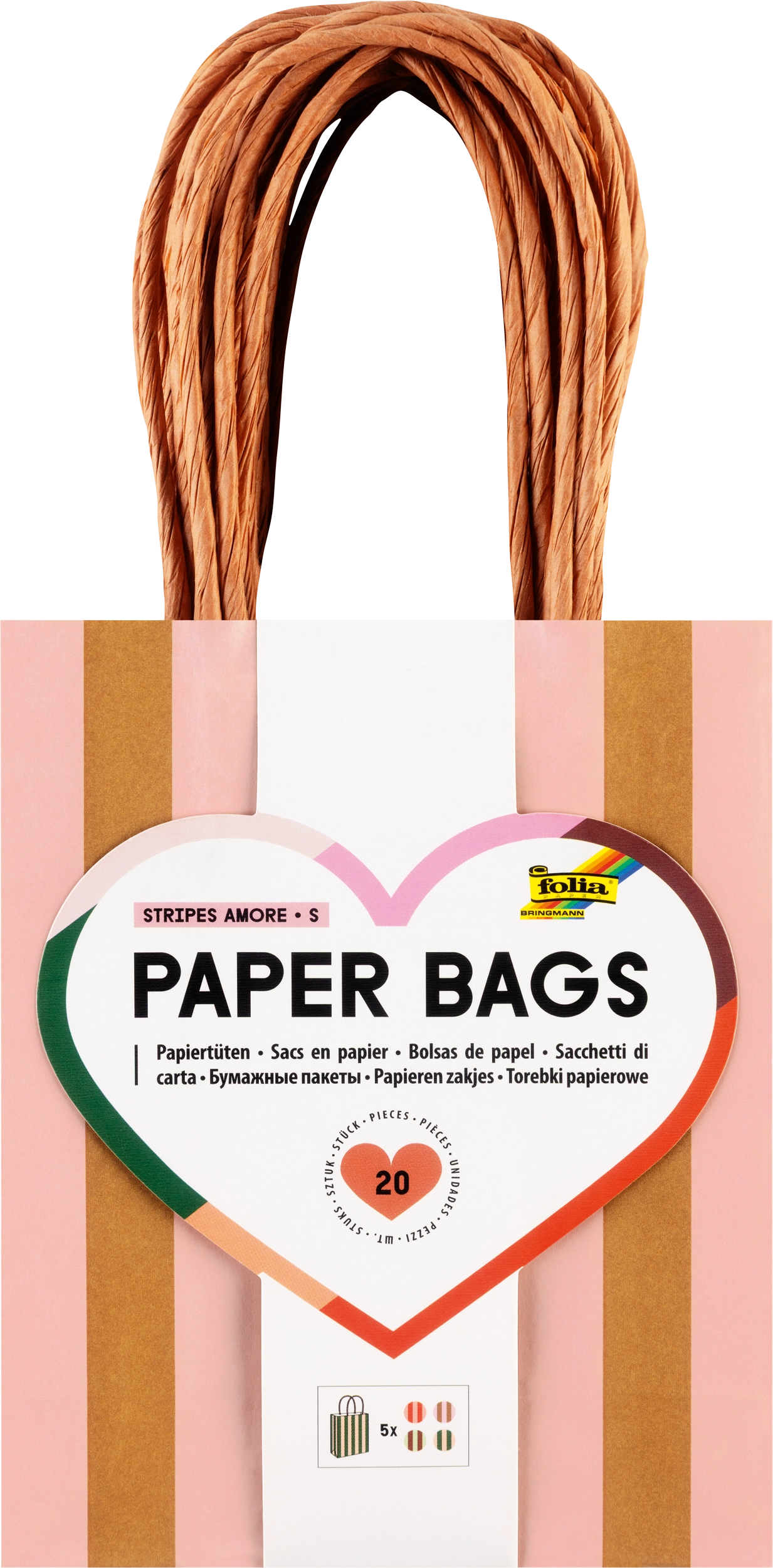 Paper Bags, Stripes, Amore, S, 110 g/m², 20 pieces
