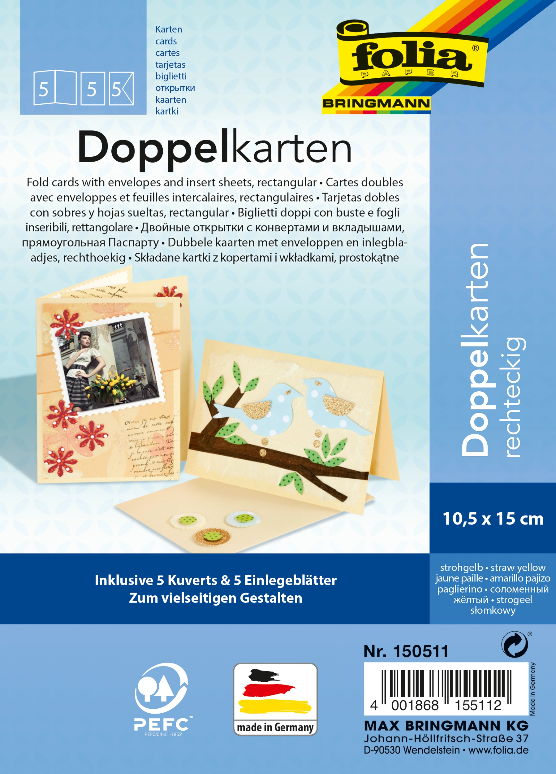 Klappkarten, Strohgelb, Rechteckig