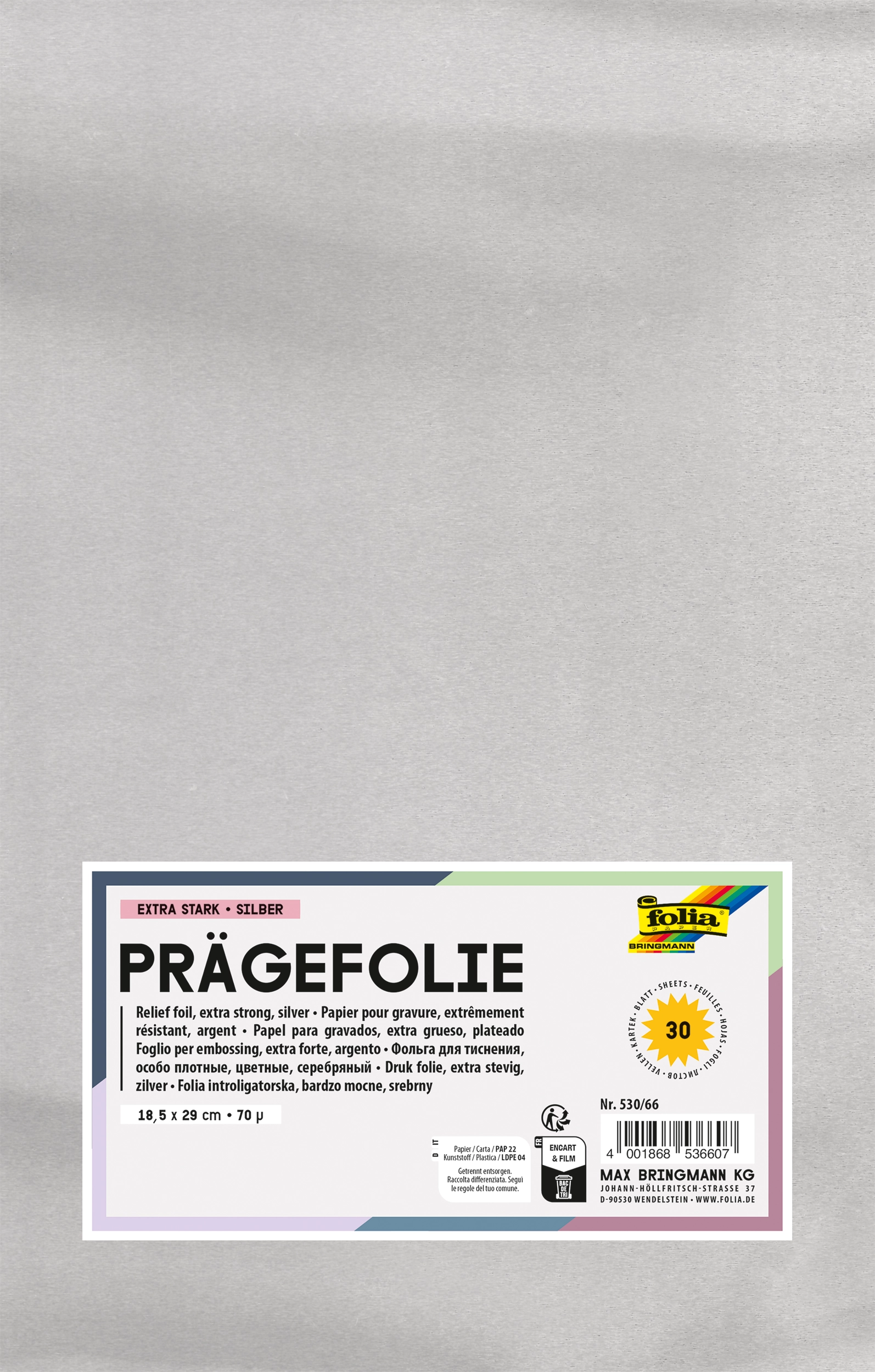 DIY Alu Prägefolie, Silber / Silber, Extra Stark, 18,5 x 29 cm, 30 Blatt, 1 Pack