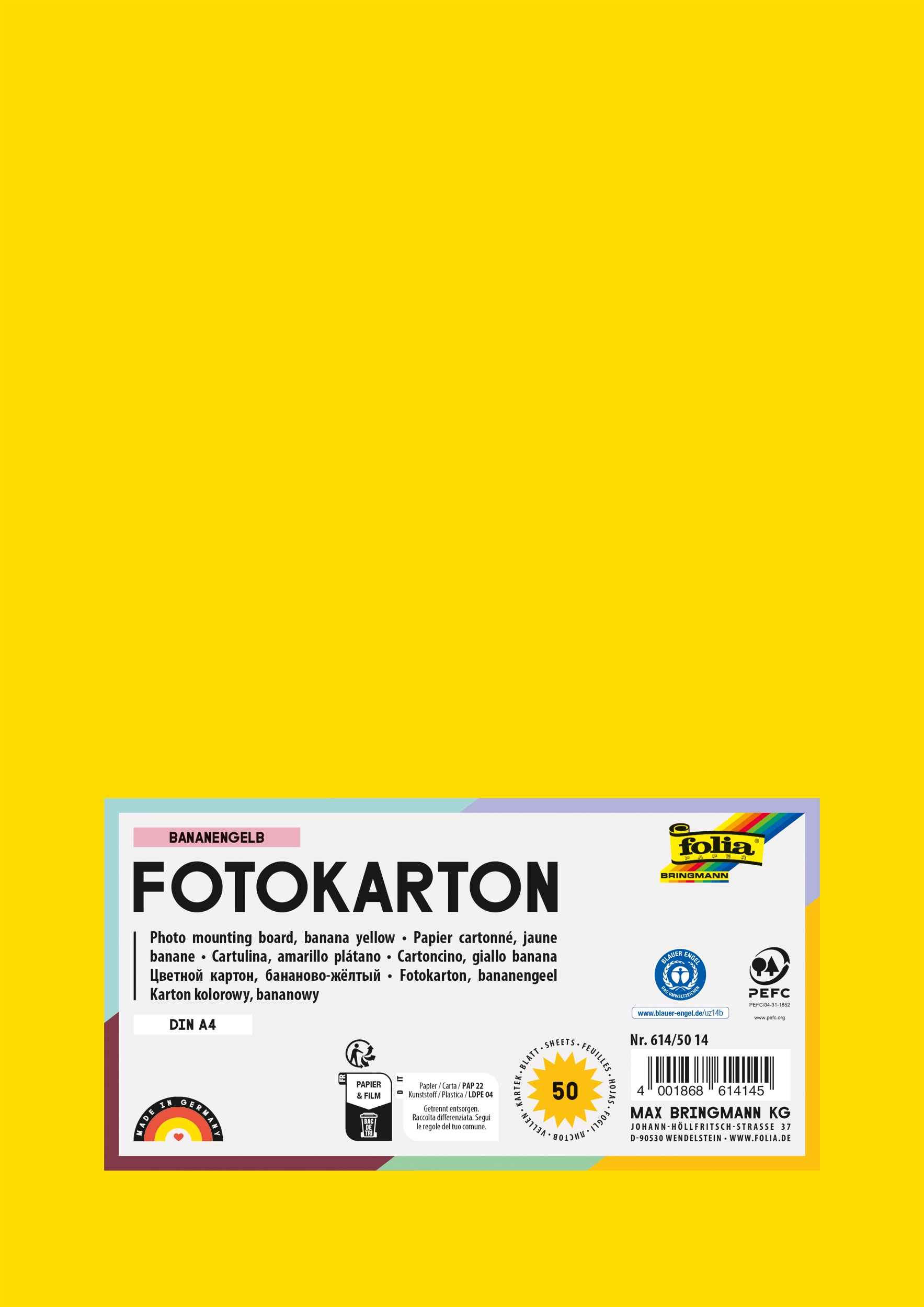 Photo Mounting Board, Banana Yellow, DIN A4, 300 g/m², 50 sheets