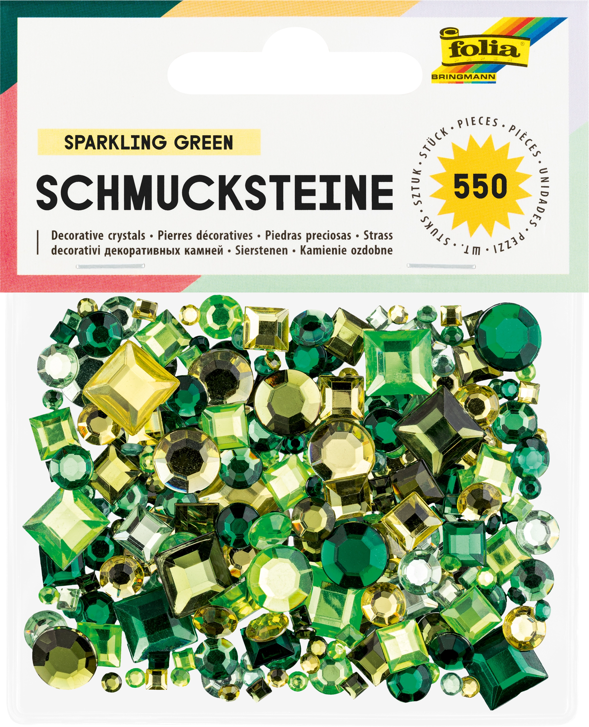 Schmucksteine, Ton in Ton, Sparkling Green, Ø 4, 8, 12 mm, 550 Stück