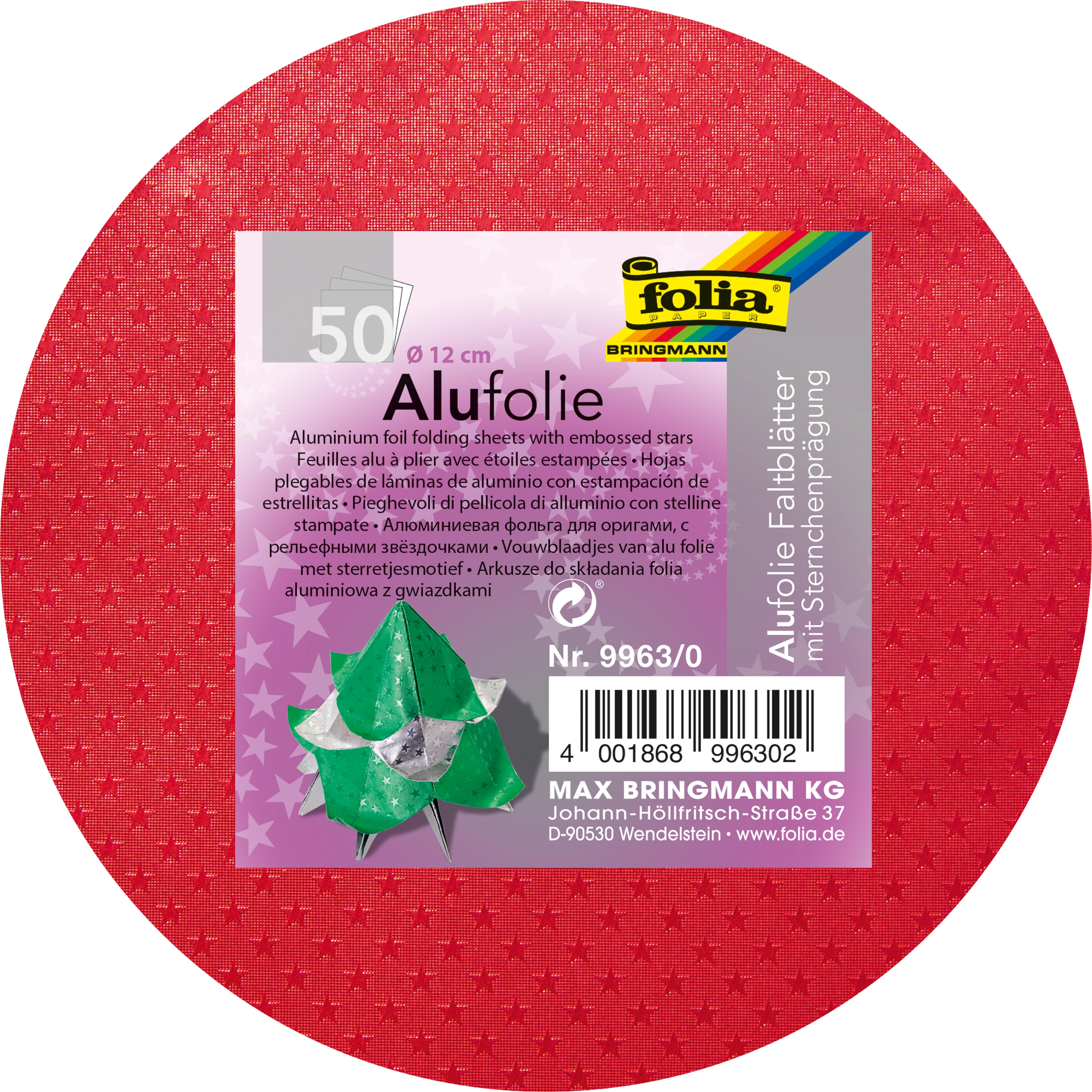 Origami Alufolie, Basic Mix, Rund, mit Sternchen, 50 Blatt, 1 Pack