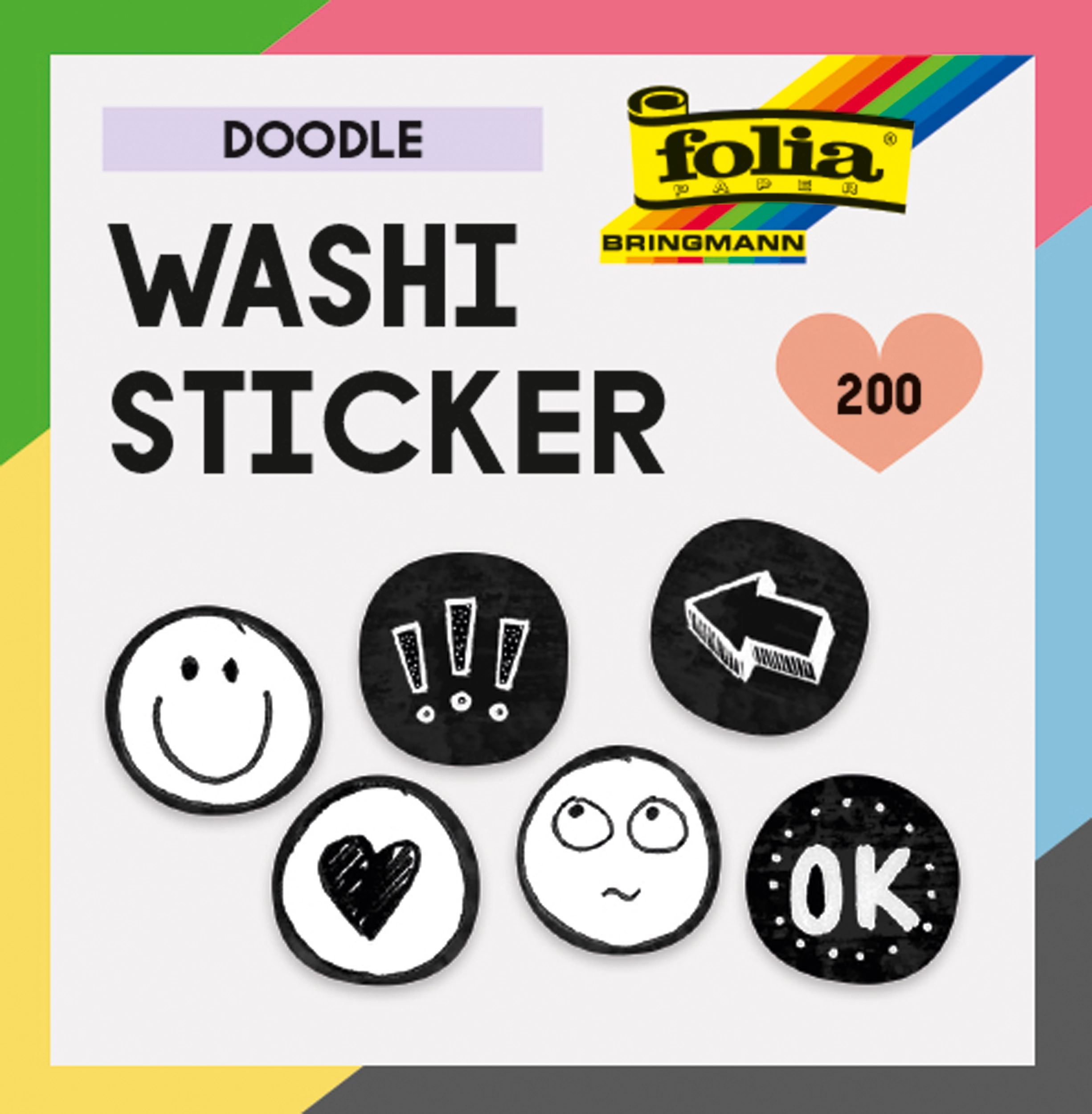 Washi-Sticker, Doodles, 200 Sticker