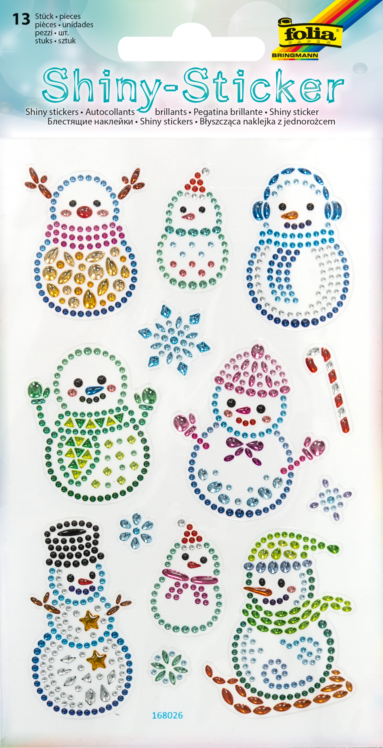 Shiny-Sticker, Schneemann, 13 Sticker, 1 Blatt