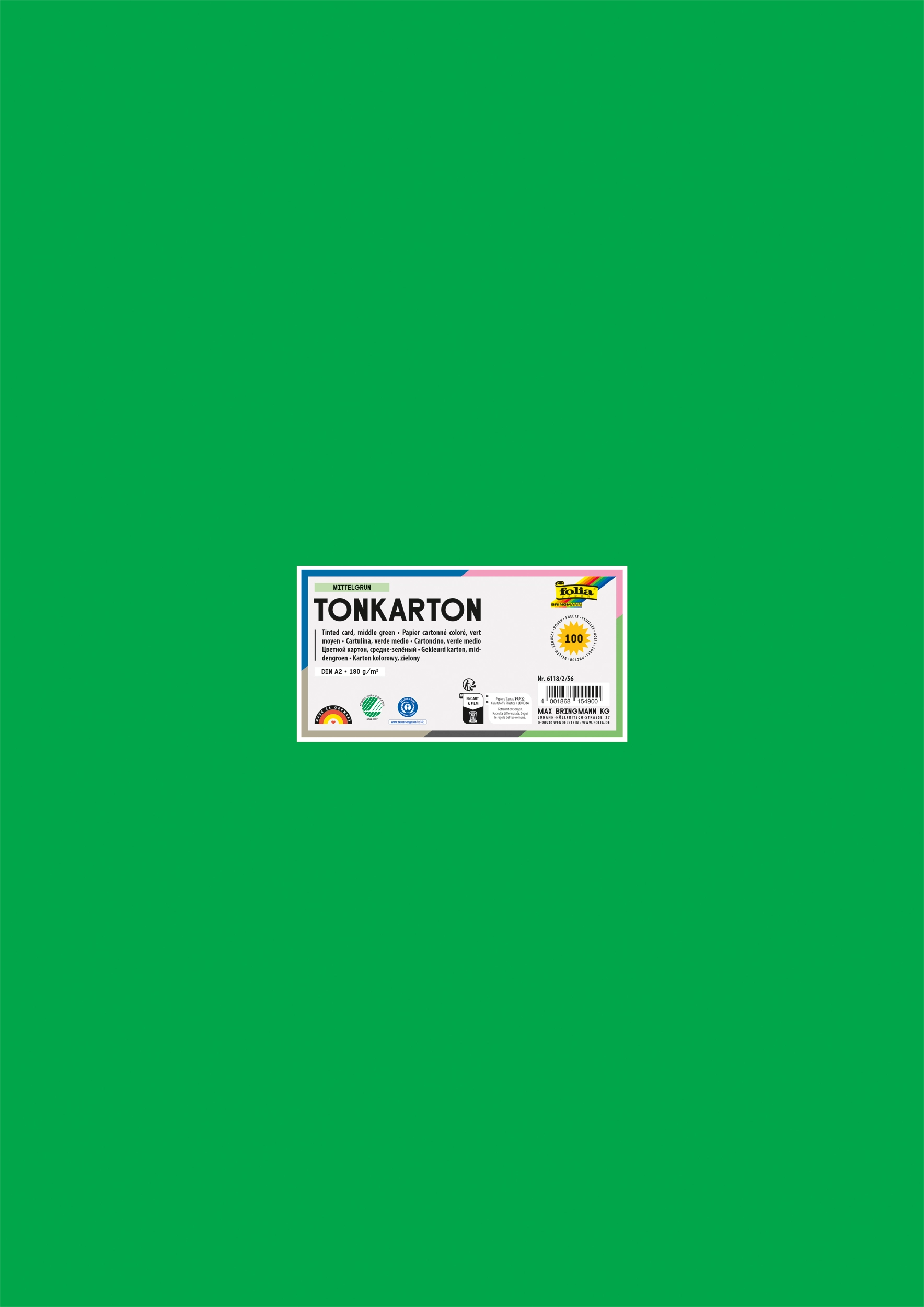Tinted Card, Middle Green, DIN A2, 180 g/m², 100 sheets