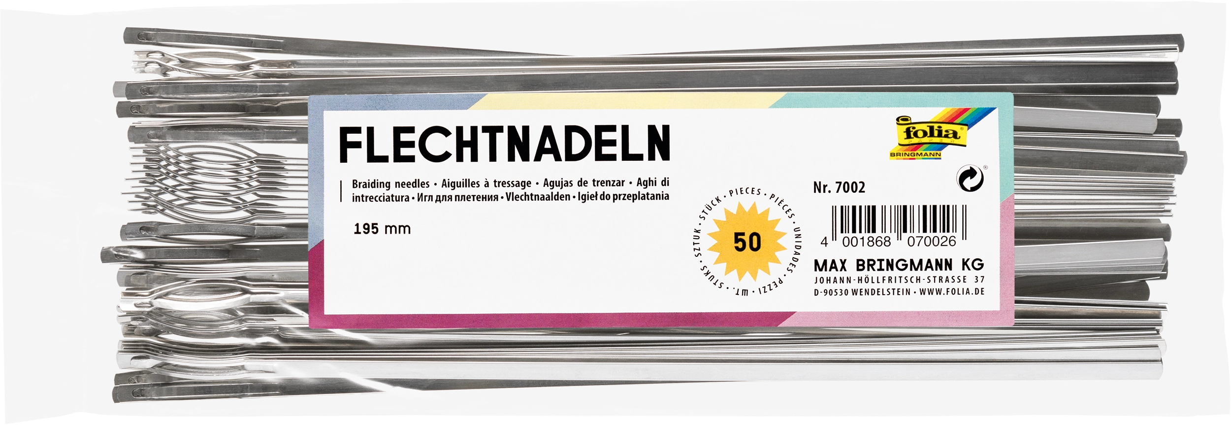 Flechtnadeln, Silber, 19,5 cm, 50 Stück