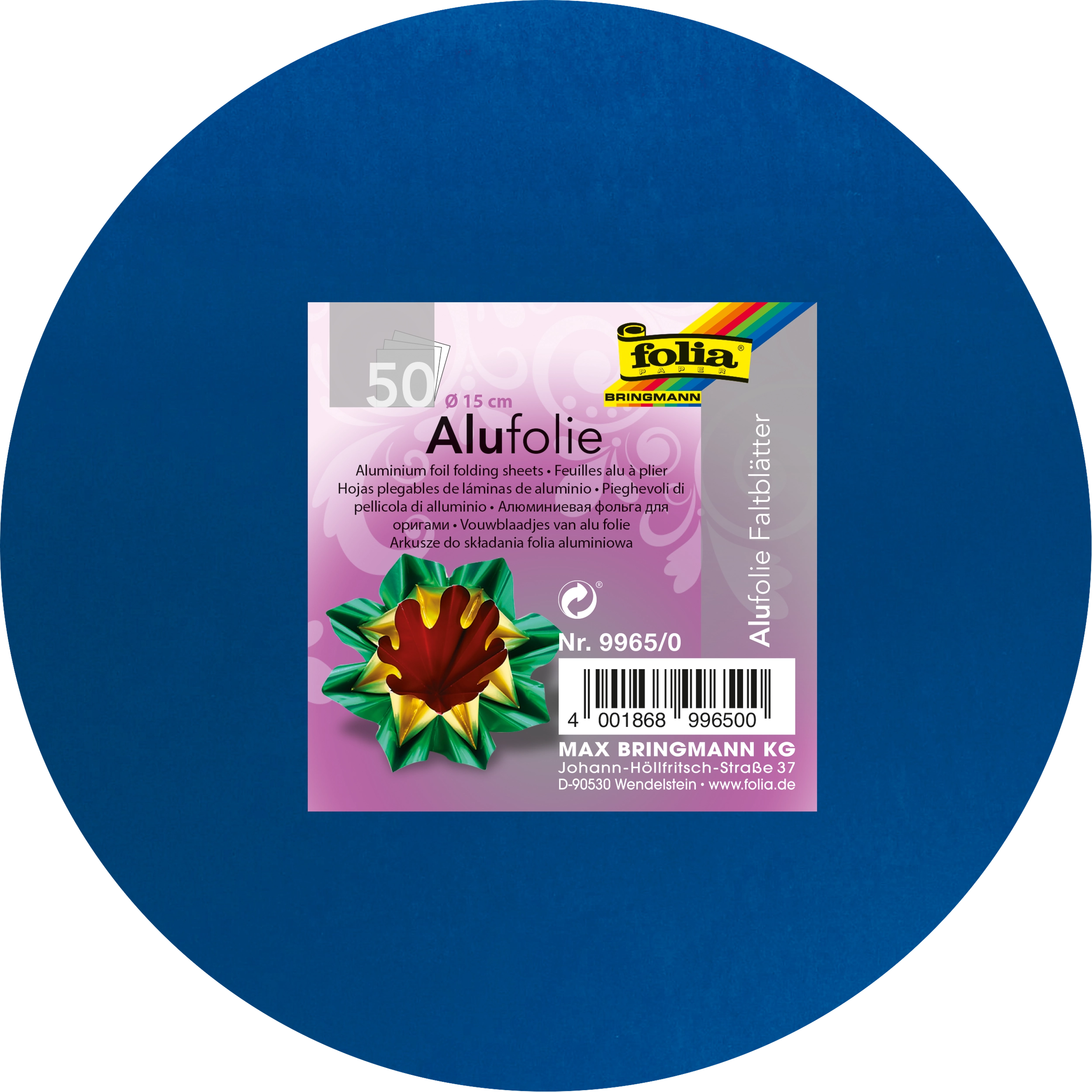 Origami Alufolie, Basic Mix, Rund, 50 Blatt, 1 Pack
