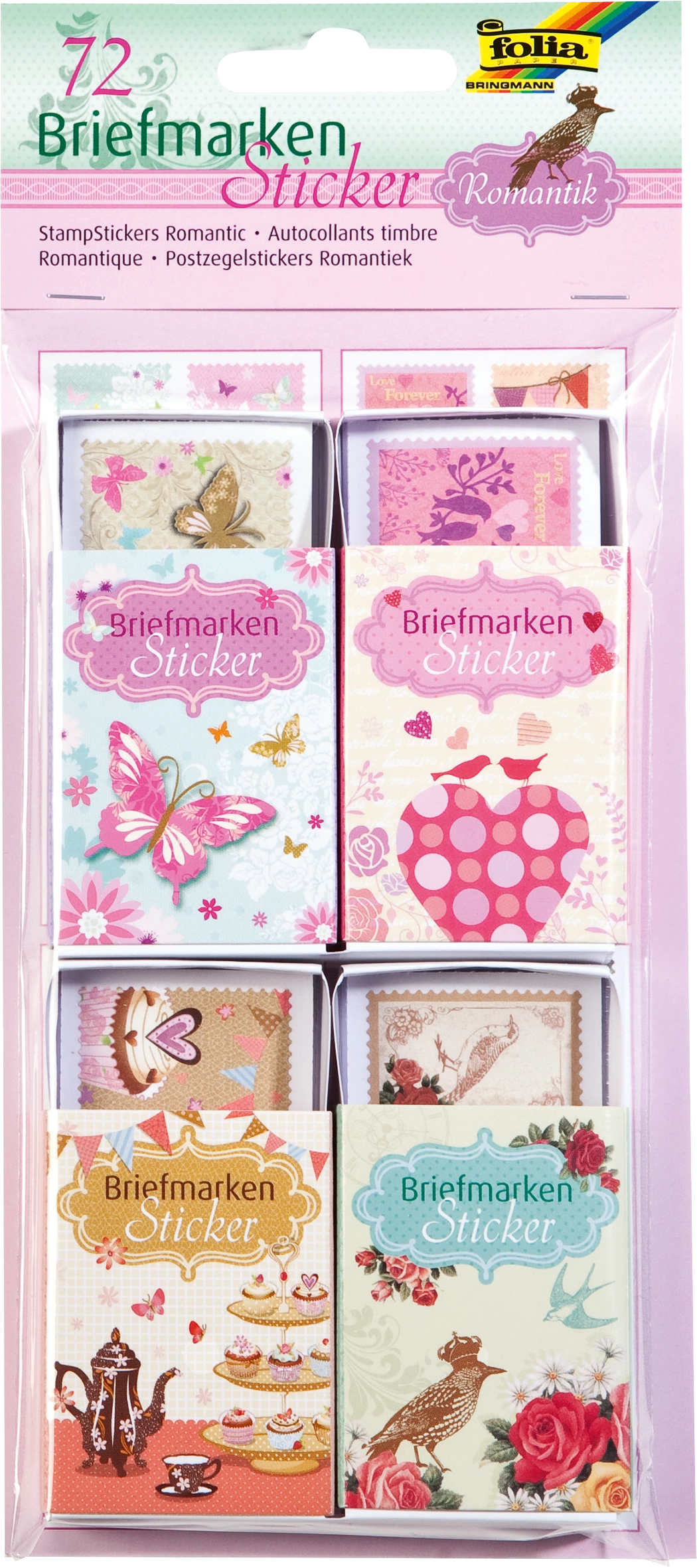 Briefmarken-Sticker, Romantik, 72 Sticker