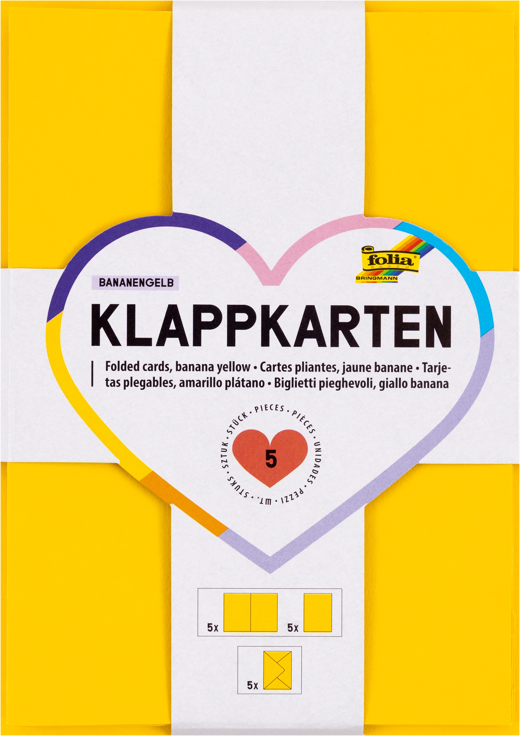 Klappkarten, Bananengelb, Rechteckig, 10,5 x 15 cm, 3 Karten & Kuverts