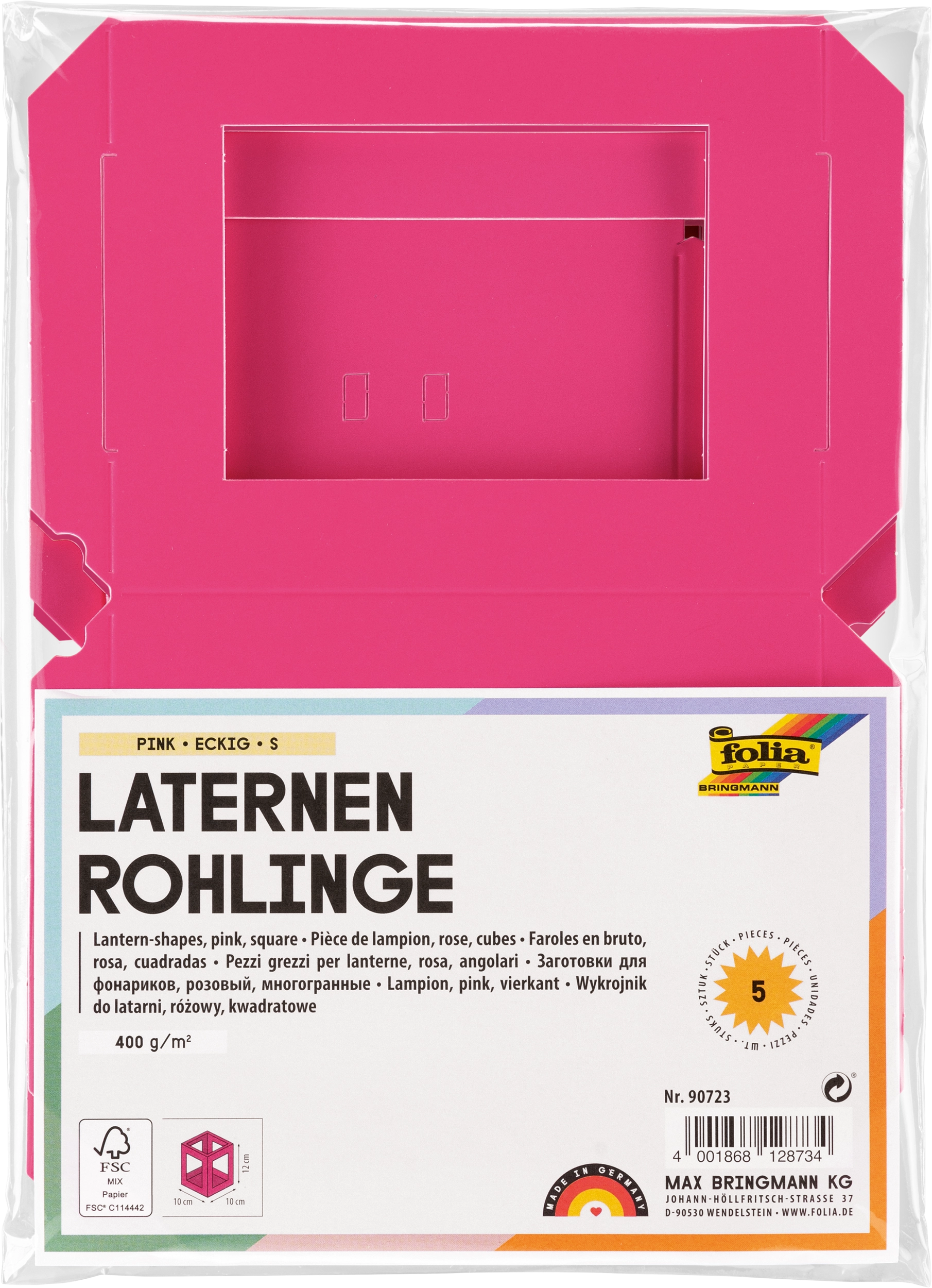 Laternen-Rohlinge, Eckig, Pink, S, 400 g/m², 5 Stück