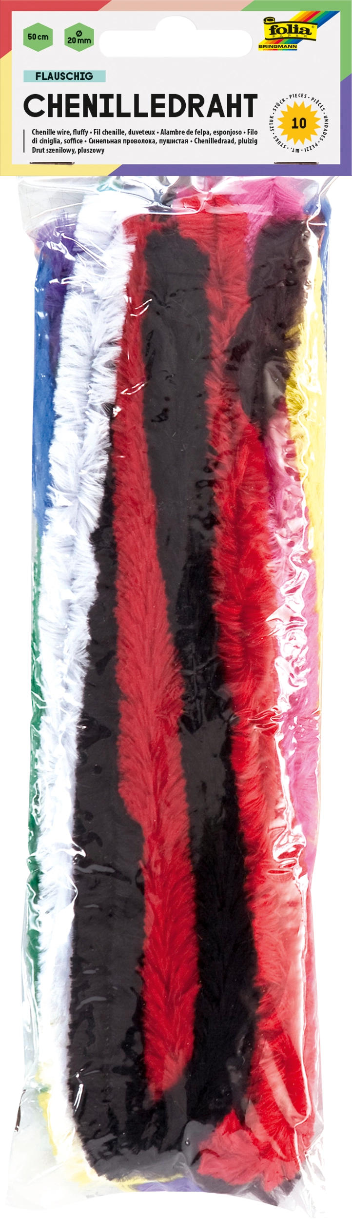 Chenille Wire, Fluffy, Ø 20 mm, 50 cm, 10 pieces