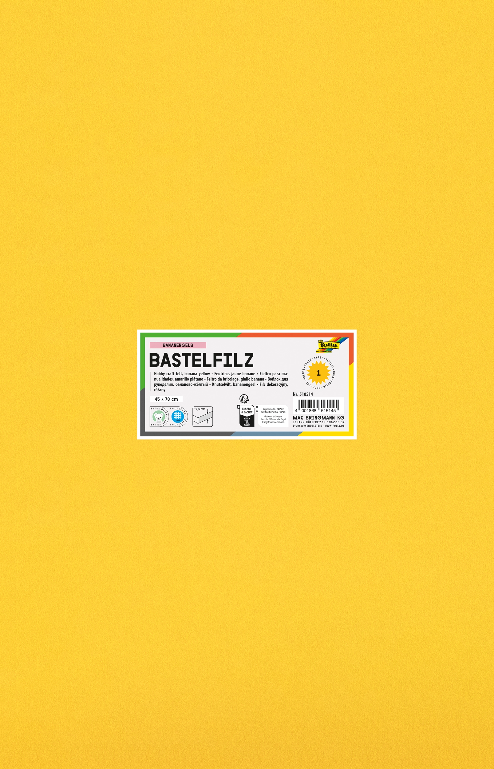 Bastelfilz, Bananengelb, 45 x 70 cm, 1 Blatt