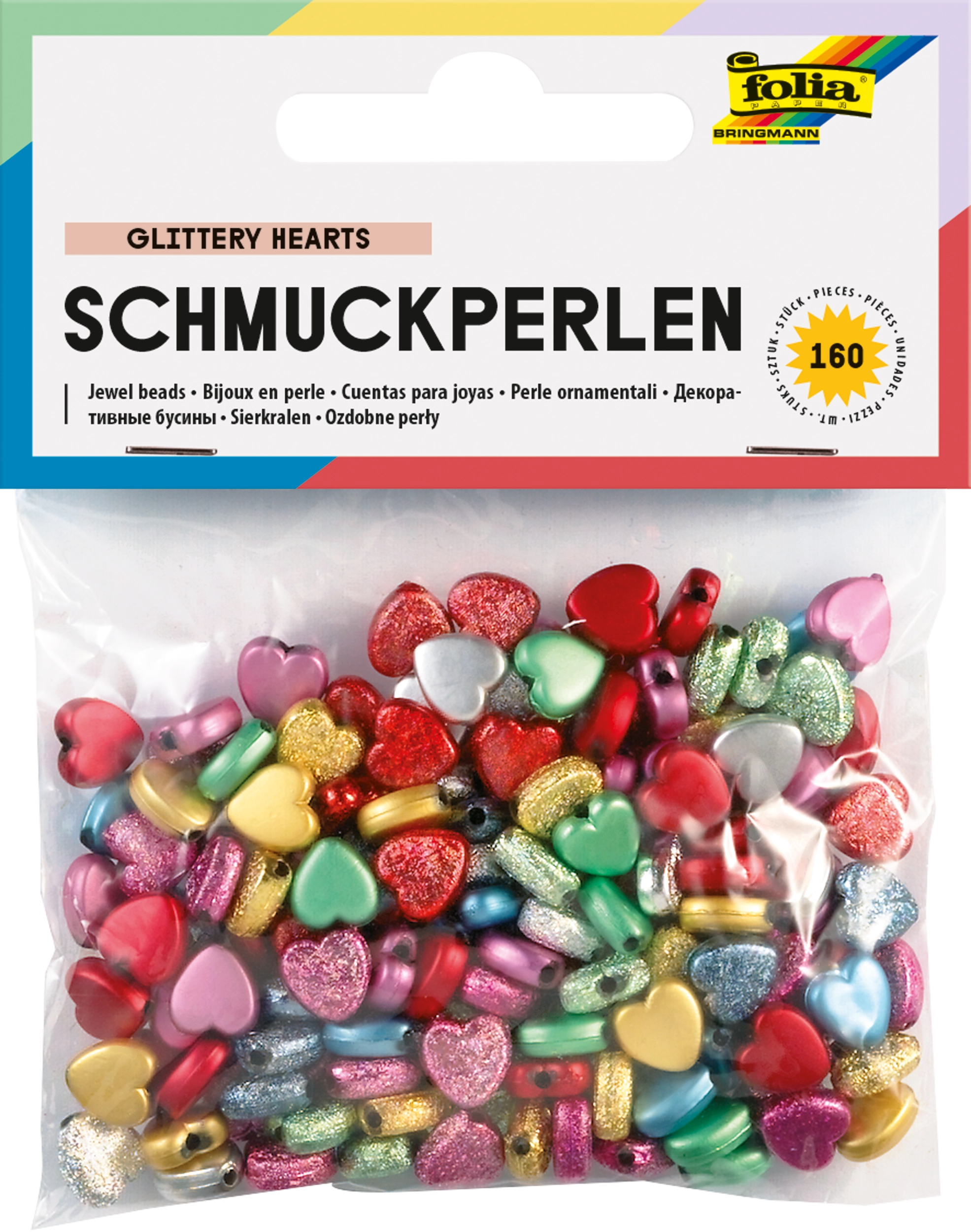 Jewel Beads , Glittery Hearts, Ø 8 mm, 160 pieces