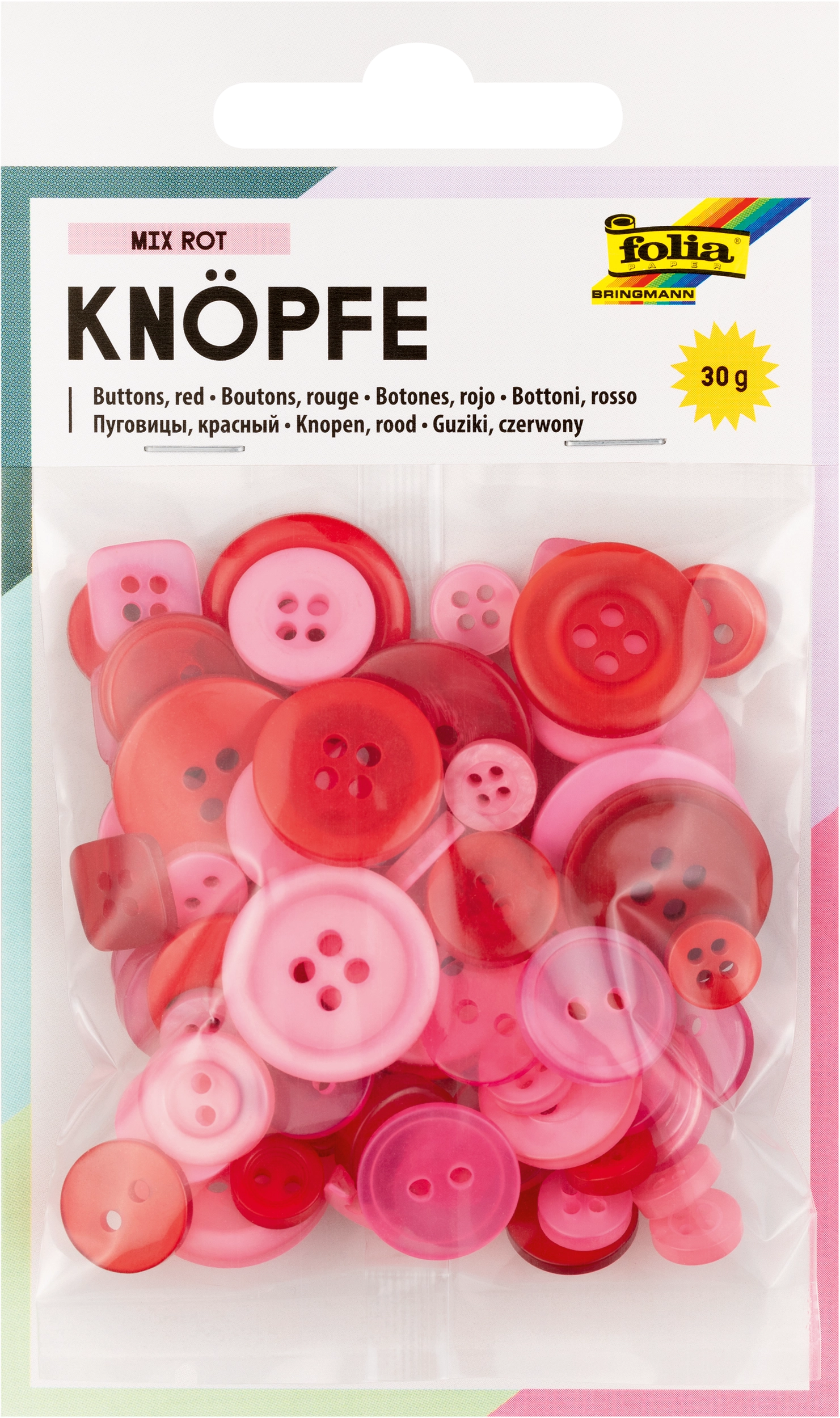 Buttons, Mix red, 30 g