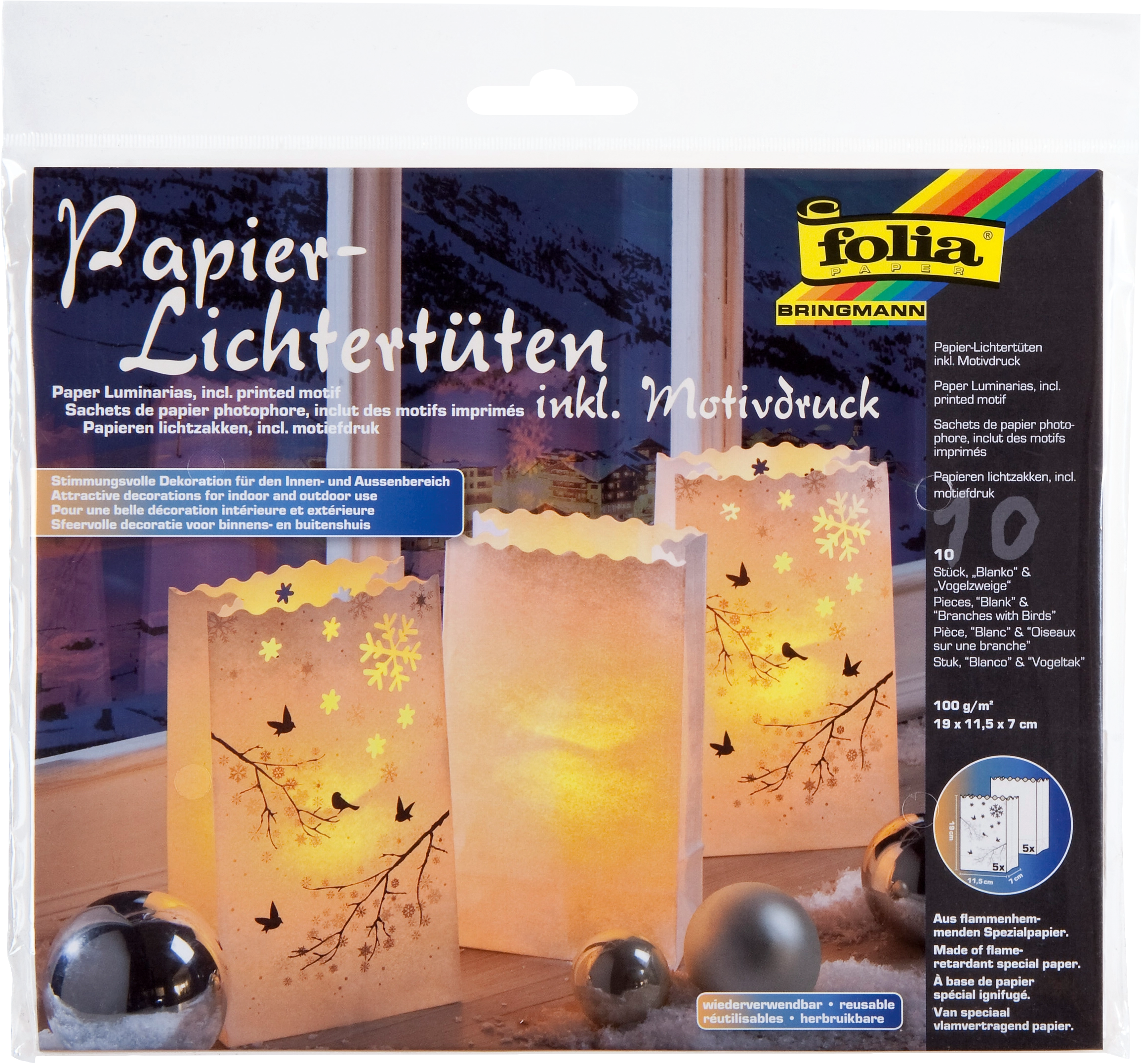 Papier Lichttüten Sets, Vogelzweige & Blanko, 19,0 x 11,5 cm, 10 Stück