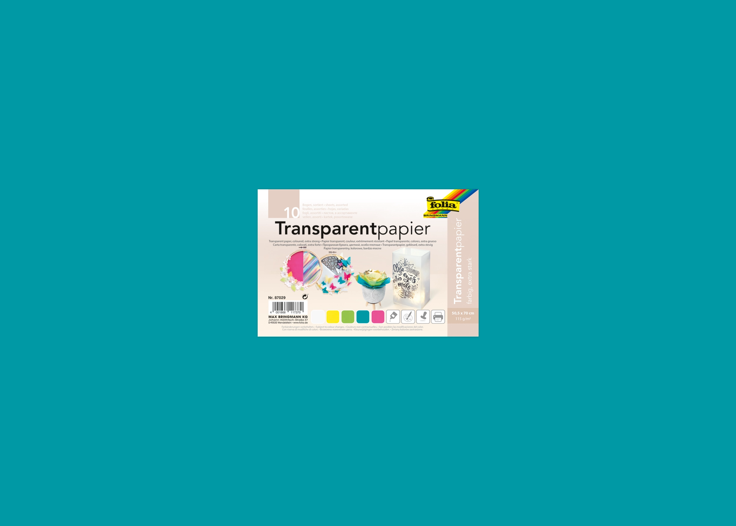 Transparentpapier, Candy, Extra Stark, 50,5 x 70,0 cm, 115 g/m², 10 Blatt