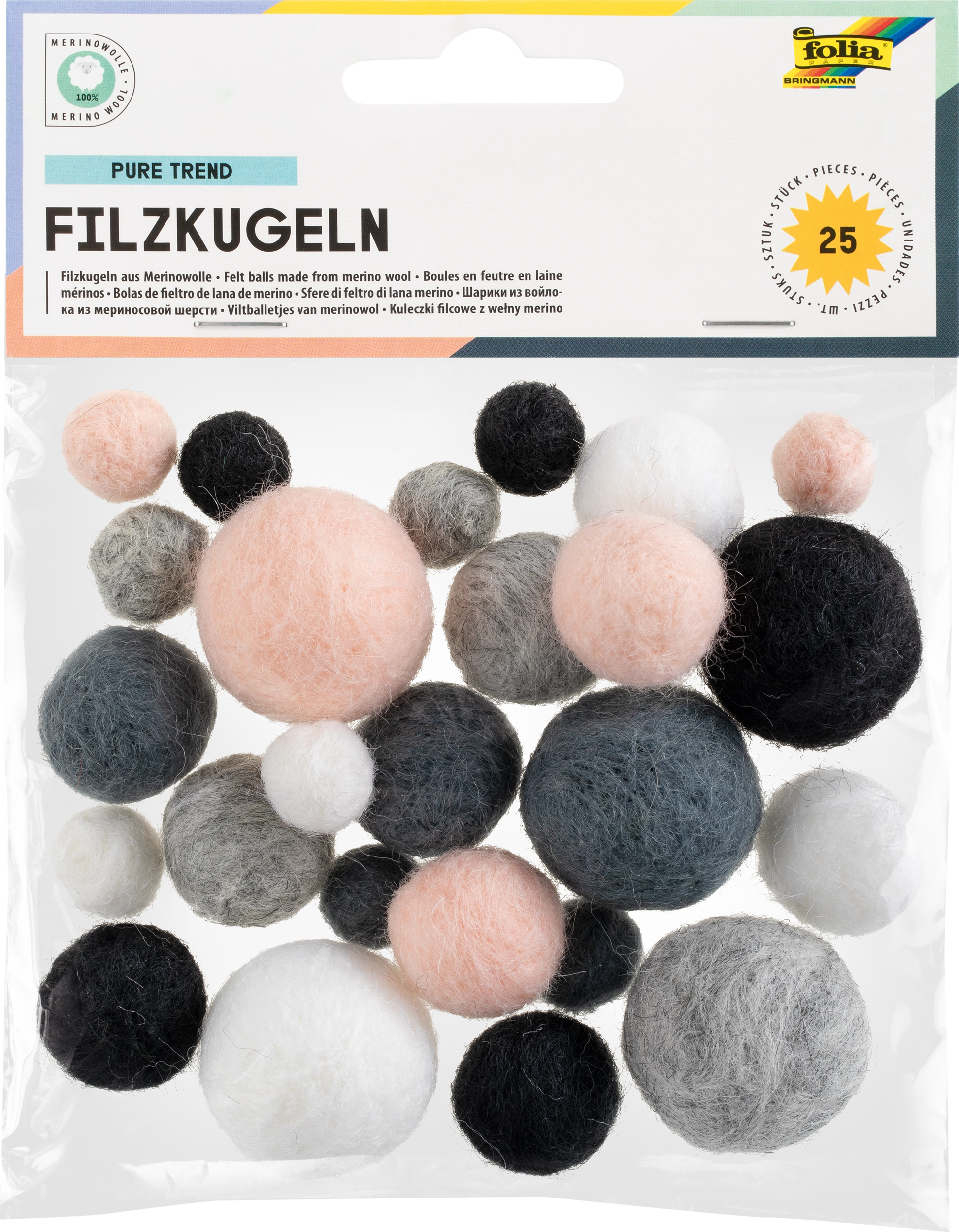 Filzkugeln , Pure Trend, Ø 1, 2, 3 cm, 25 Stück