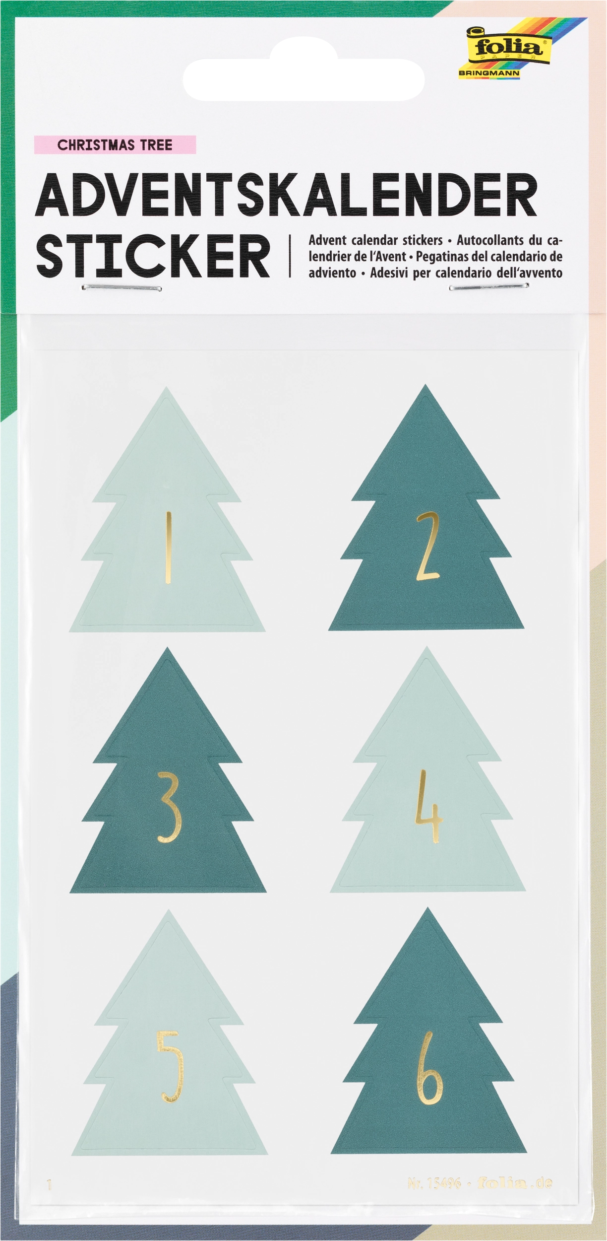 Advent Calendar Stickers, Christmas Tree, 24 stickers, 4 sheets